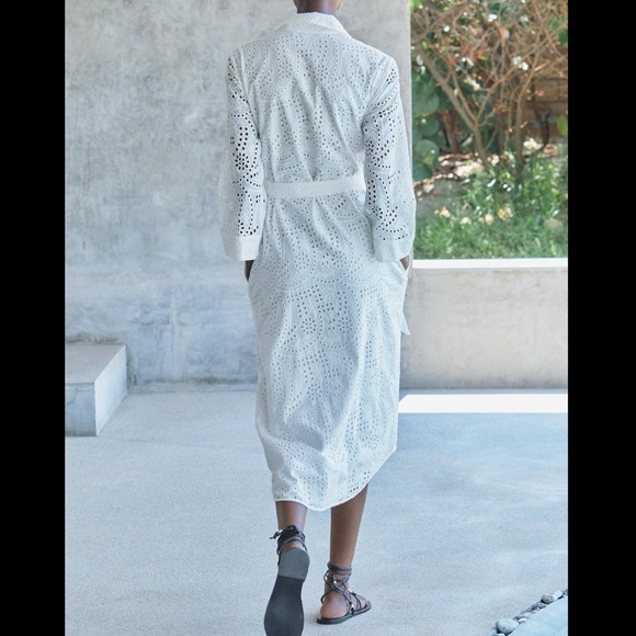 ZARA NEW WOMAN SS24 Eyet EMBROIDERED SHIRT DRESS WITH BELT WHITE - Picture 3 of 7
